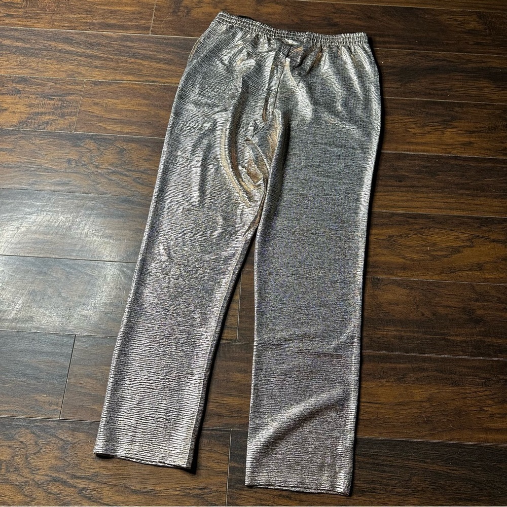 Attitudes by Renee Rose Gold Foil Metallic Wide Leg Pull On Pants